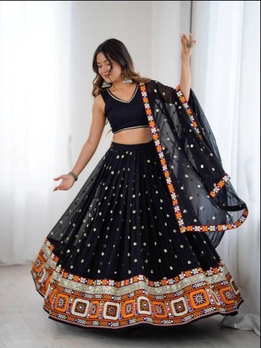 Black Faux Georgette Navratri Chaniya Choli